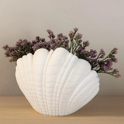 Seashell Vase – 3D Printed Shell Flower Pot, Coastal Beach Decor, Oyster Shell Vase, Nautical Home Decoration, Creative Ocean -Inspired Gift