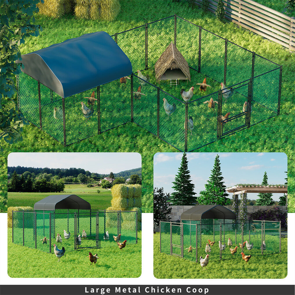 Heavy Duty Metal Chicken Coop Outdoor Metal Walk-in Hen House w Waterproof Cover