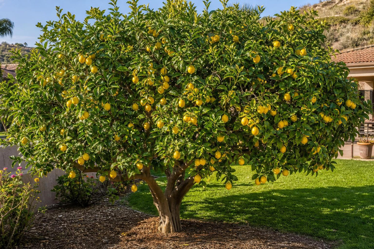 Mature lemon tree full of ripe yellow lemons, what a lemon cutting can grow into