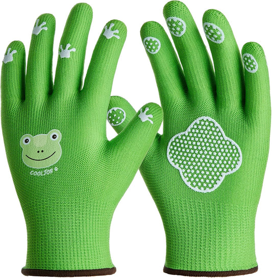 Small Toddler Gardening Gloves for Little Boys Girls Ages 2-4, Breathable Kids Work Gloves with Grippy Animal Paw Dots for Children Yard Landscape, Green Frog, 1 Pair