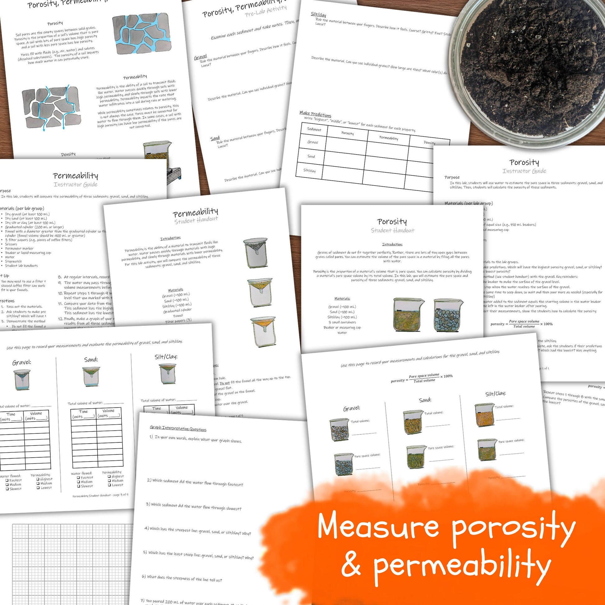 Soil Science Unit: with 5 science lab activities! Study porosity, permeability, soil textures, soil horizons, and more!