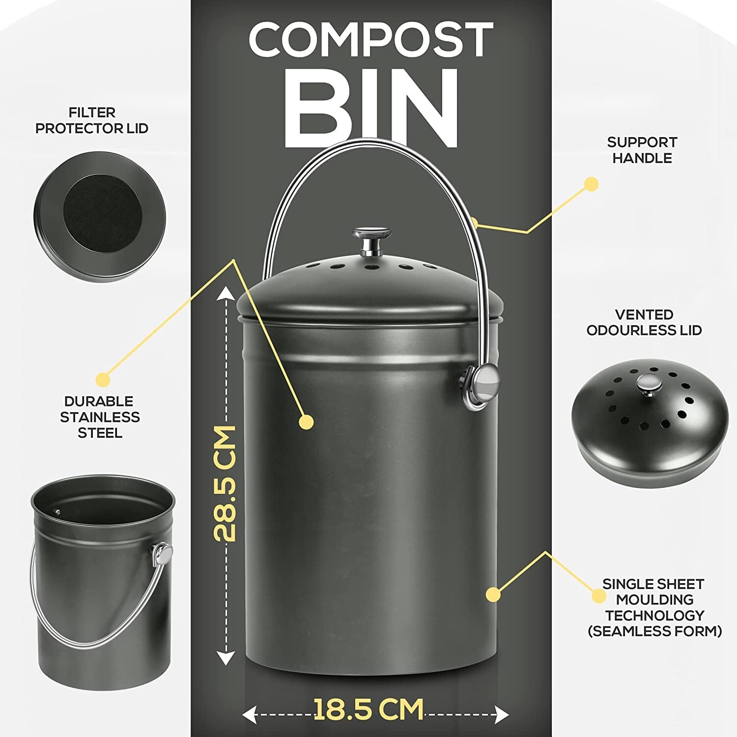 Compost Bin with Lid and 1.3 Gallon Compose Spare Charcoal Filter Utopia Kitchen