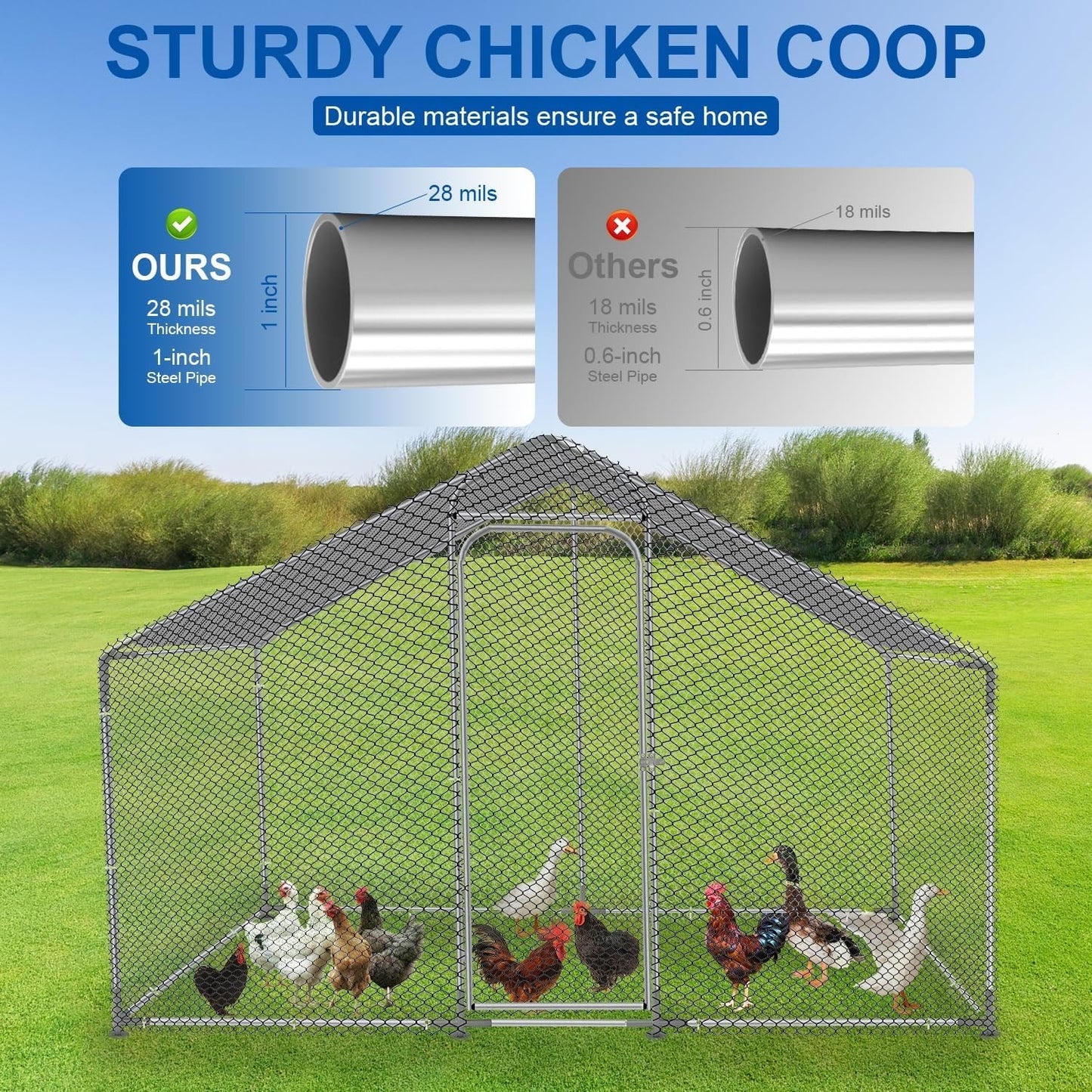 Large Metal Chicken Coop,Walk-in Hen House w/Cover,Poultr