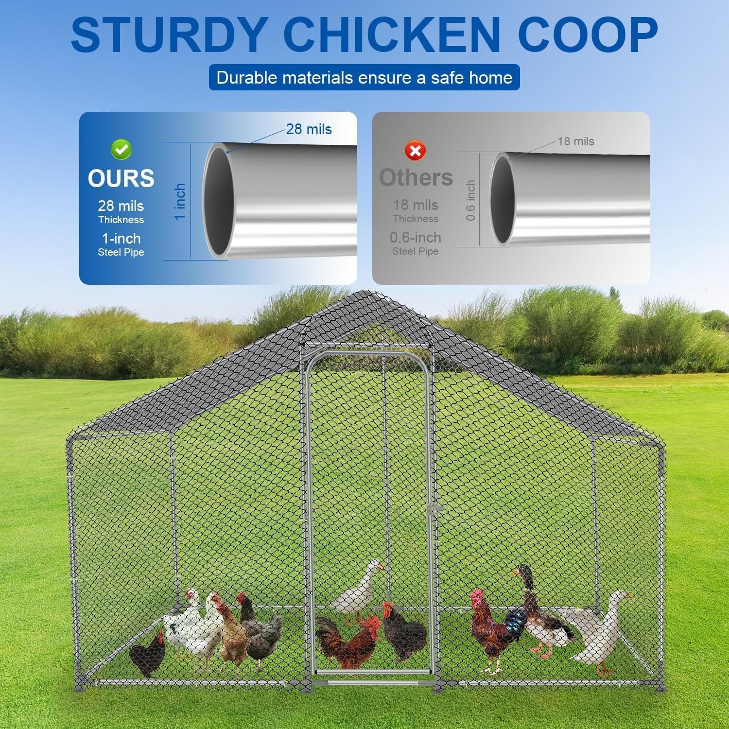 Large Metal Chicken Coop,Walk-in Hen House w/Cover,Poultr