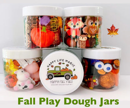 Fall Play Dough Sensory Jars, Autumn Play Dough Set, fall gift for kids, thanksgiving craft activity, party favors for kids, pumpkin patch