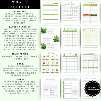 Printable Garden Planner |Garden Organizer | Square Foot Garden Planner | Plants Records | Gardening Checklist | Inventory | Plant Planner