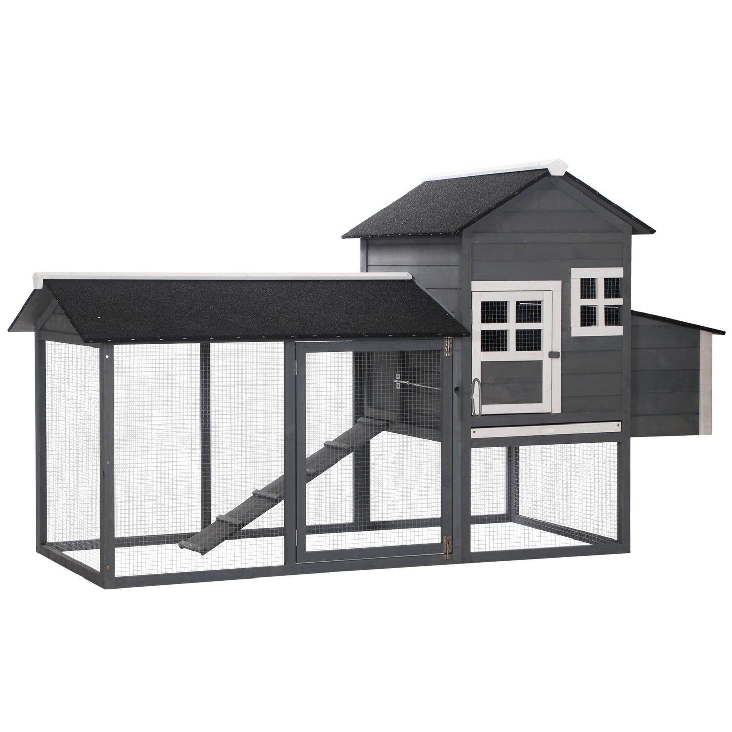 PawHut 84'' Chicken Coop Deluxe Wooden House Hen Backyard Poultry Hutch Run Box