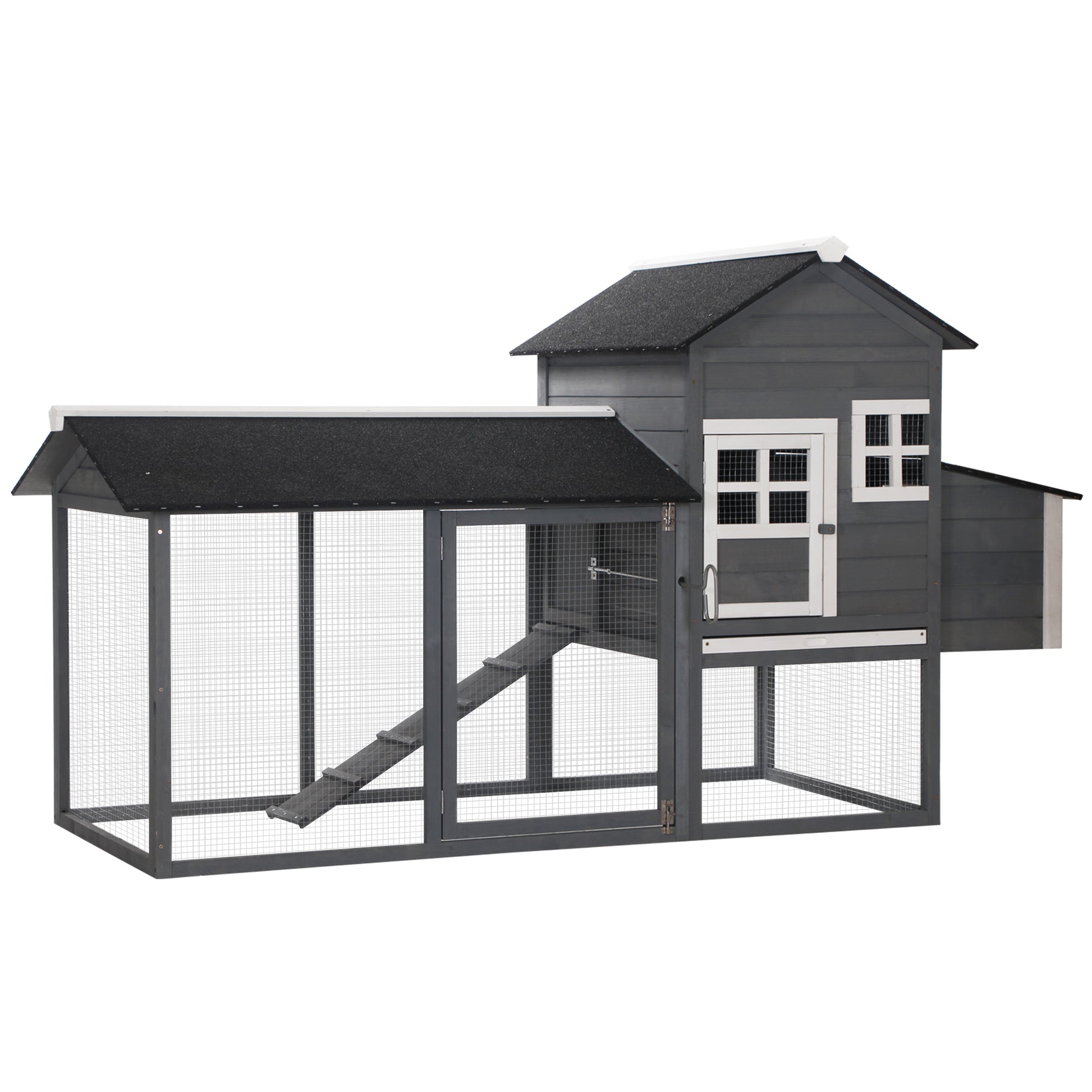 PawHut 84'' Chicken Coop Deluxe Wooden House Hen Backyard Poultry Hutch Run Box