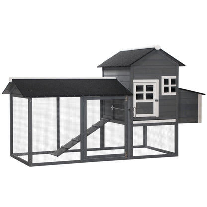 PawHut 84'' Chicken Coop Deluxe Wooden House Hen Backyard Poultry Hutch Run Box