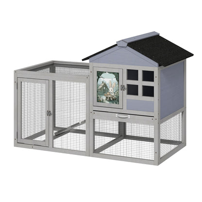 48"L Wooden Rabbit Hutch Large Chicken Coop W/ Removable Tray&Roof In/Outdoor