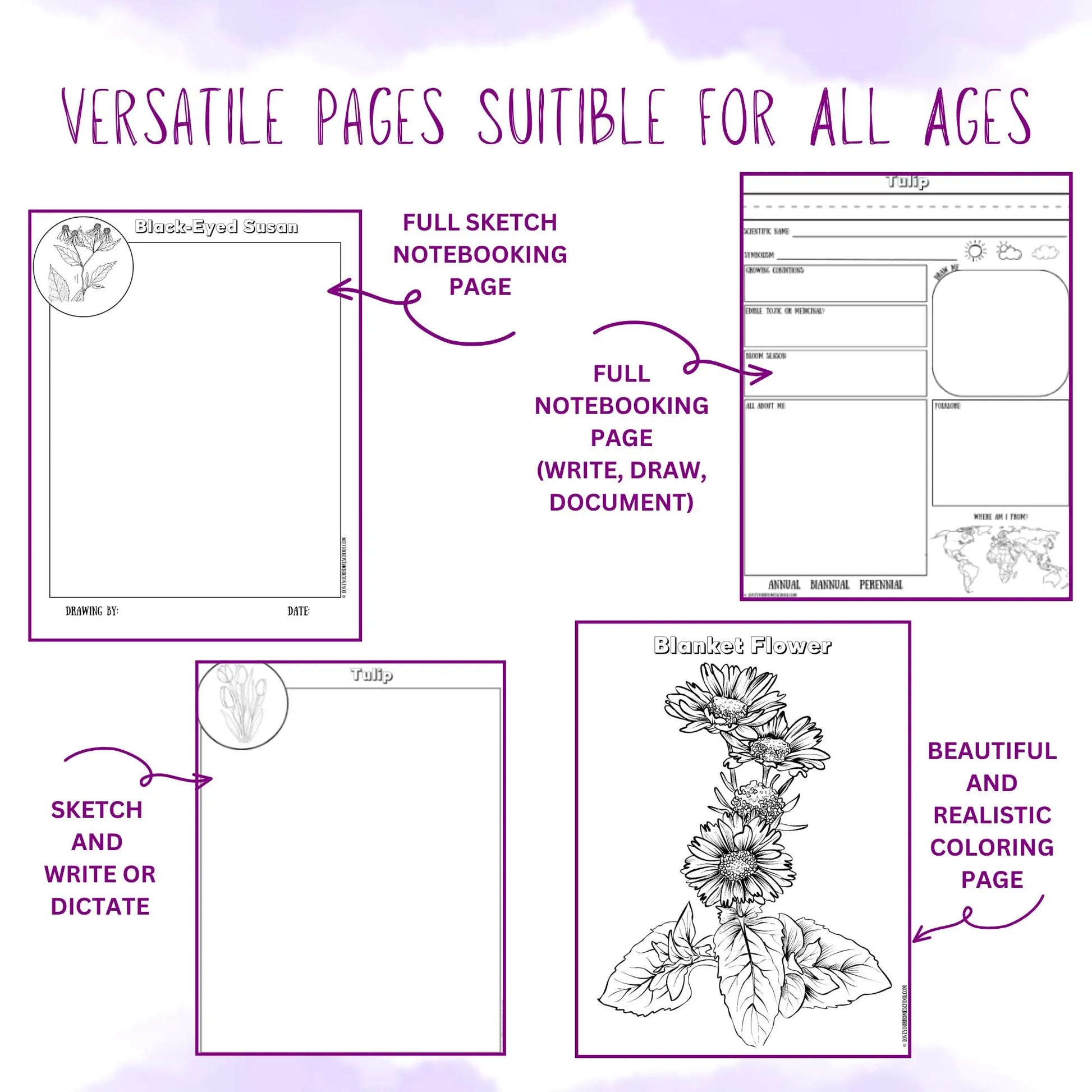 HUGE Homeschool Flower Notebooking Pack 322 Pages Flower Garden Unit Study Worksheets Curriculum Nature Journal Flashcard Coloring Page