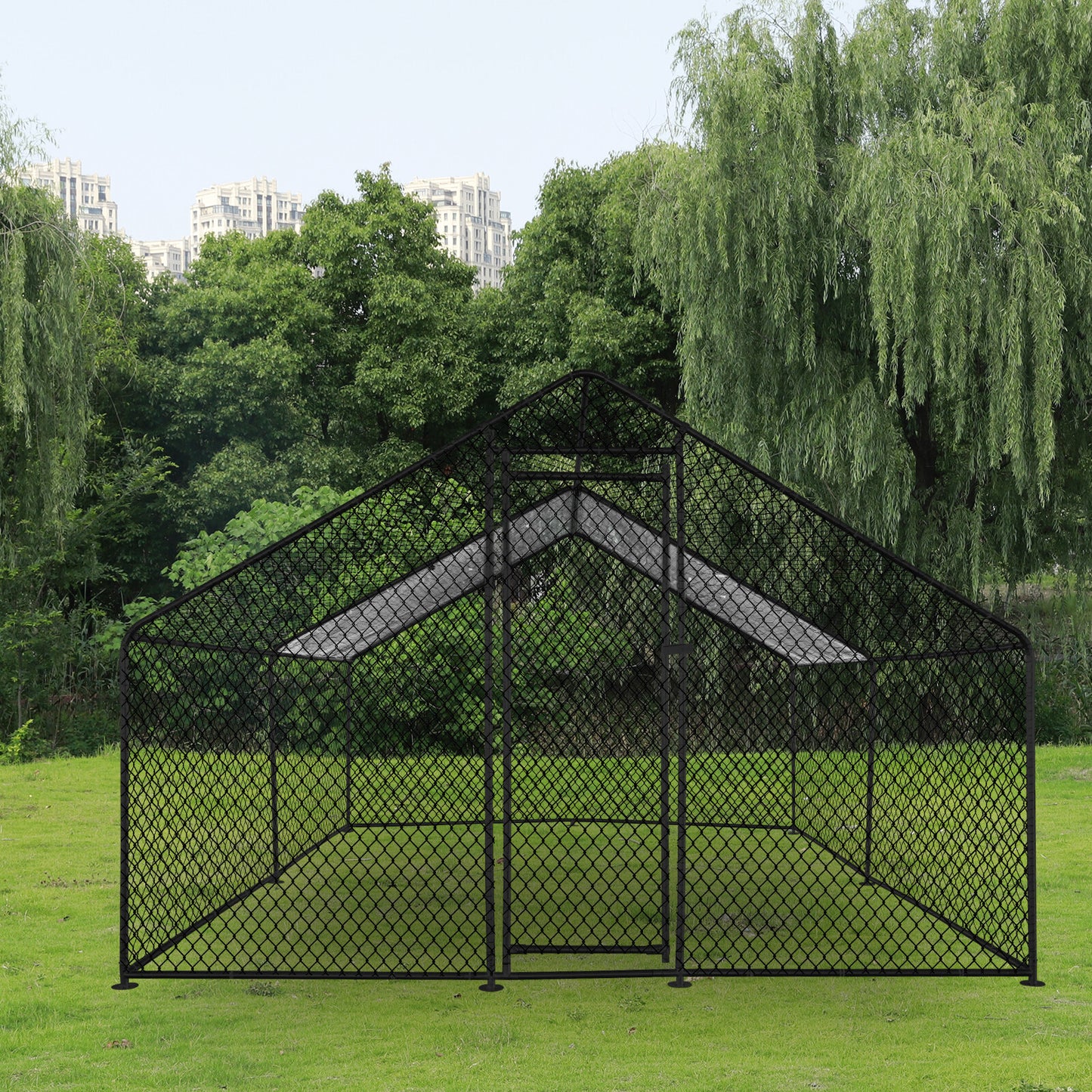 Large Metal Chicken Coop Walk-In Chicken Run 13x10x6.6 ft Peaked Roof Farm Yard