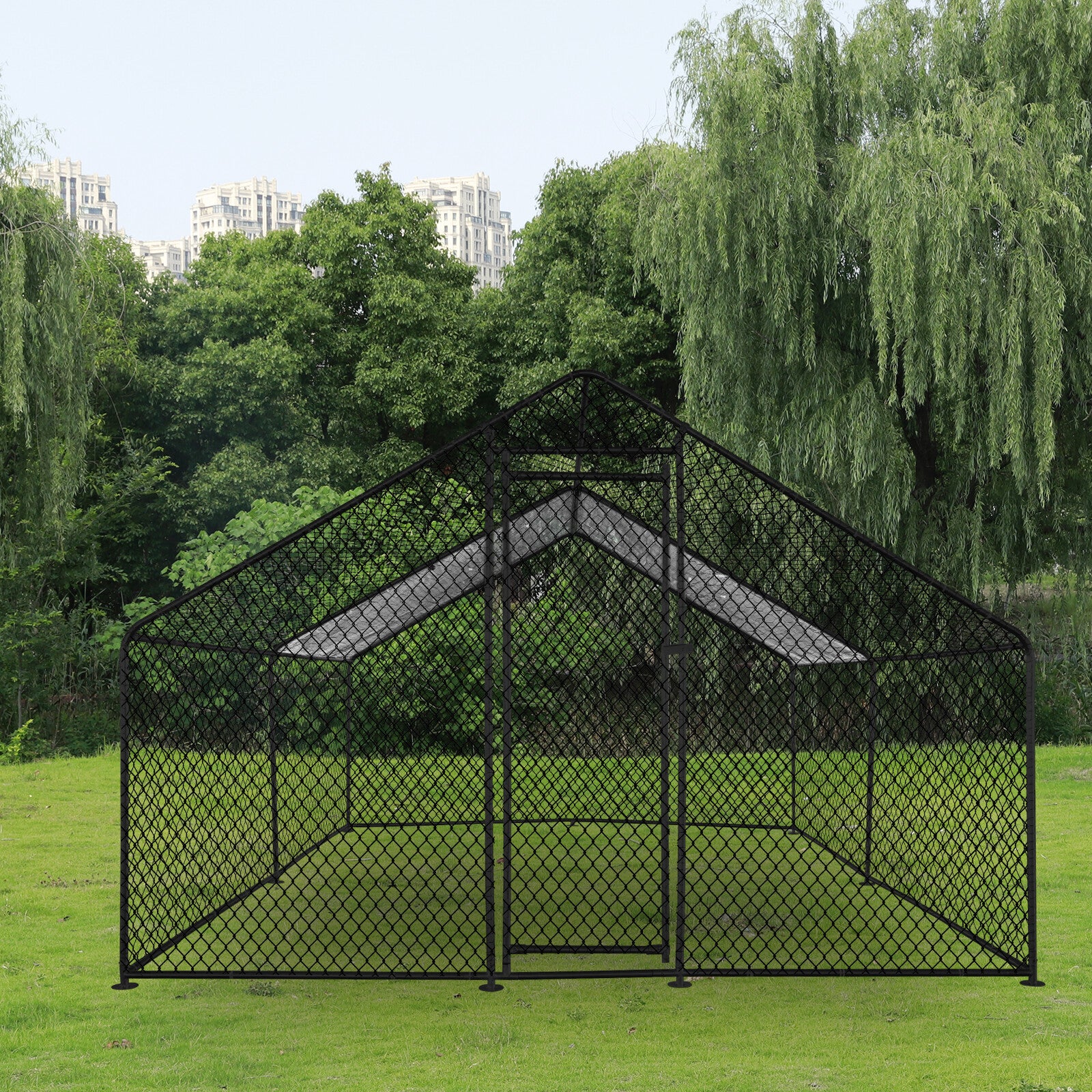 Large Metal Chicken Coop Walk-In Chicken Run 13x10x6.6 ft Peaked Roof Farm Yard