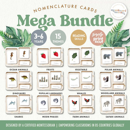 MEGA BUNDLE Montessori Nomenclature Cards | Educational Vocabulary Cards | Preschool Kindergarten | 15 Themes