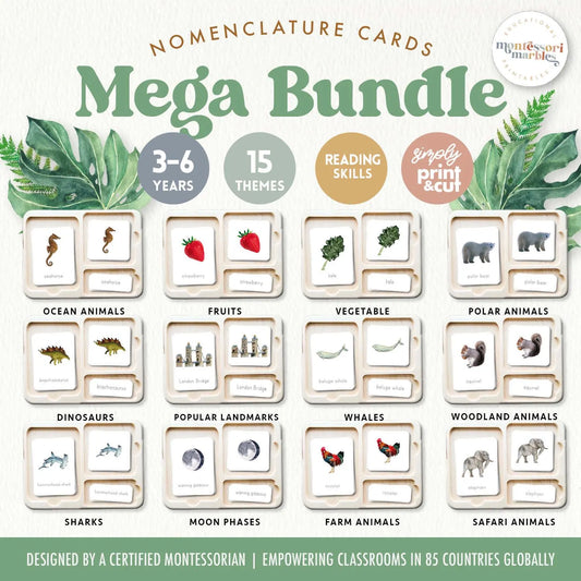 MEGA BUNDLE Montessori Nomenclature Cards | Educational Vocabulary Cards | Preschool Kindergarten | 15 Themes
