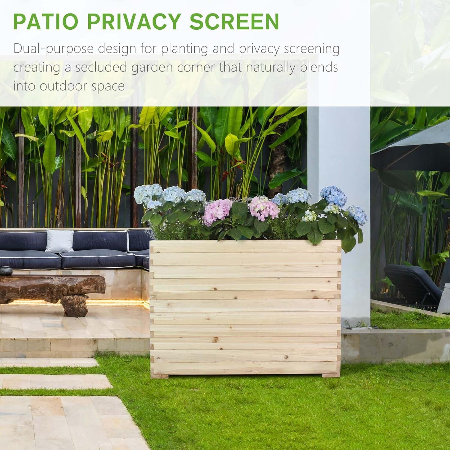 Wood Raised Garden Bed, Rectangular Planter Box Outdoor Large Tall Trough 39"x28"x15" Flower Planters Boxes with Bottom for Plants Herb Patio Porch Balcony Privacy Screen