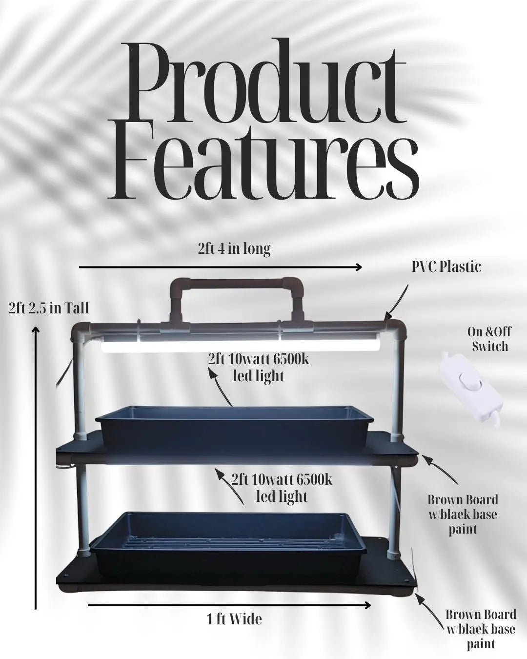 LED Grow Light Plant Stand with two Shelves & Two 10 W Full-Spectrum Light Bars for Seed Starting