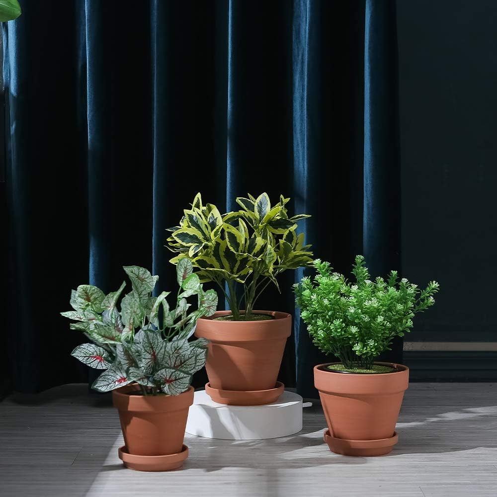 Large Terracotta pos with Drainage Hole and Saucers,Ceramic Clay Planter Pots for Indoor/Outdoor Plants,6 Inch & 7 Inch & 8 Inch,Set of 3