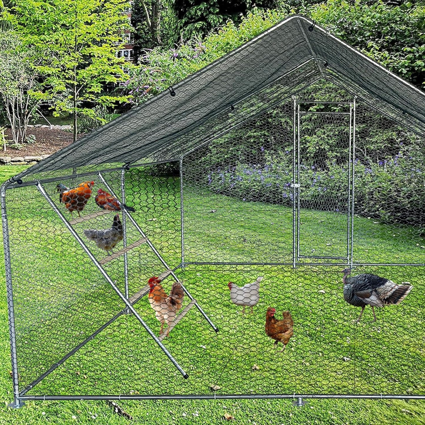 Chicken Perch Set for Chicken Coop, Chicken Roosting Ladder Sturdy and Easy Assembly Galvanized and Log Material, Chicken Roost Perfect for Backyard Poultry Funny Chicken Toys (40" W x 55" H)