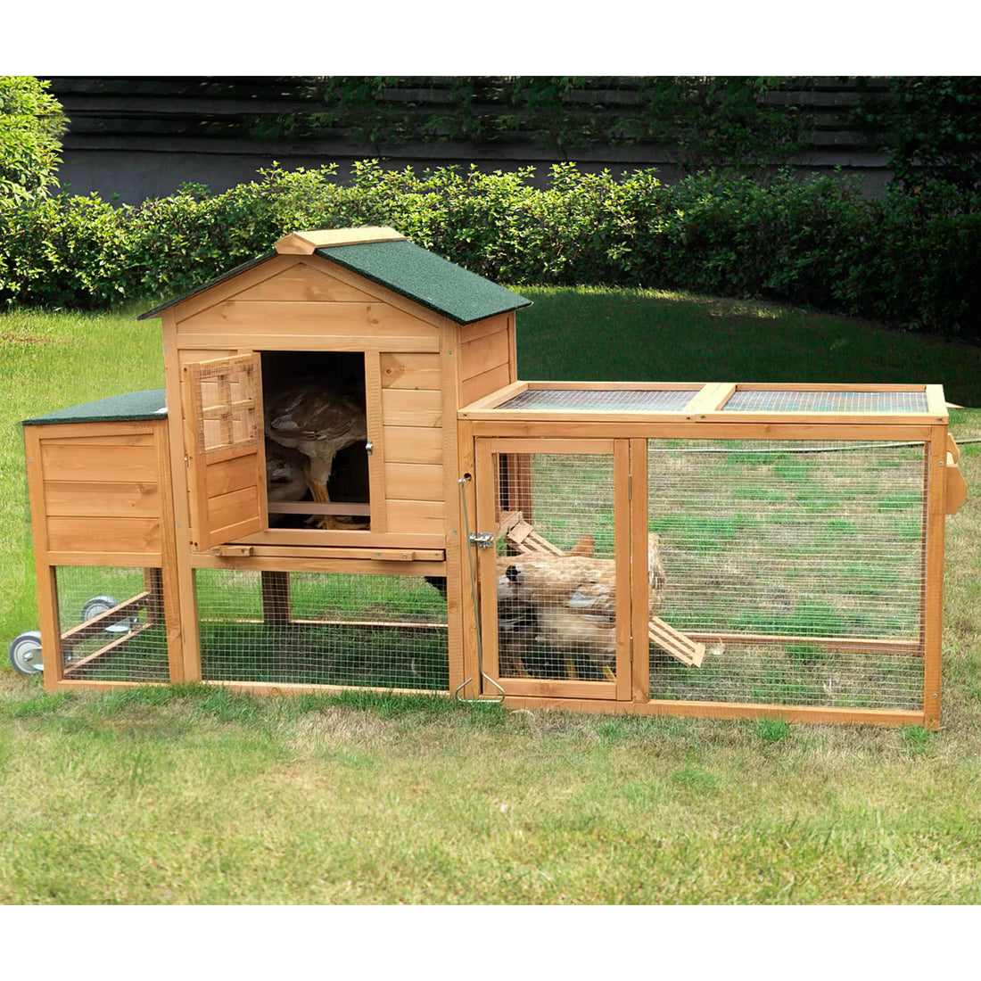 80'' Chicken Coop with Wheels,Mobile Chicken House for 2-4 Chickens w/Nest box