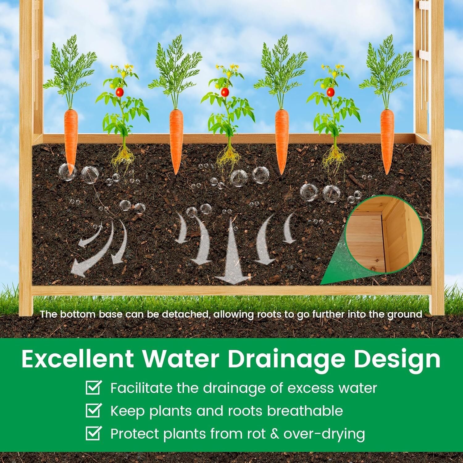 SLSY Raised Garden Bed with Trellis Wood Planter Box w/Hanging Roof Side Trellis