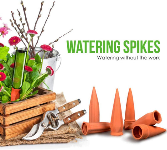 Plant Watering Devices, Plant Waterer Self Watering Terracotta Spikes Automatically Water Your Indoor and Outdoor Plants While on Vacation (6Pc)