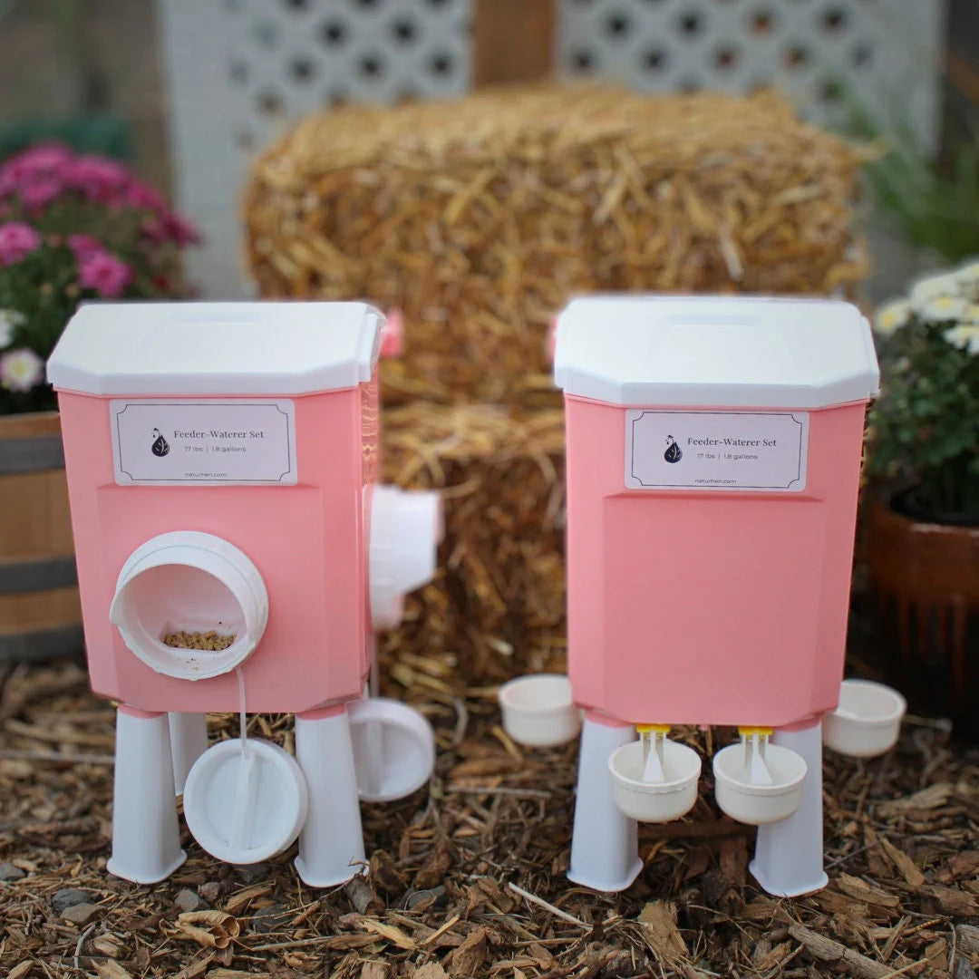 Cottage Pink Chicken Feeder Waterer Set
