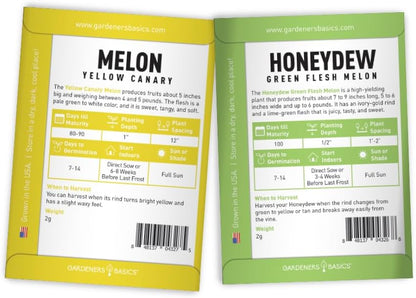 , Melon Fruit Seeds for Planting Home Garden 5 Variety Packs - Hales Best Cantaloupe, Crimson Sweet Watermelon, Yellow Canary Melon, Green Flesh Honeydew Melon, Sugar Baby Watermelon