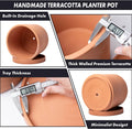 X-Large 12 Inch Terracotta Plant Pot with Drainage Hole and Saucer, Round Cylinder Planter Pot for Indoor Plants, 40-X-A-6