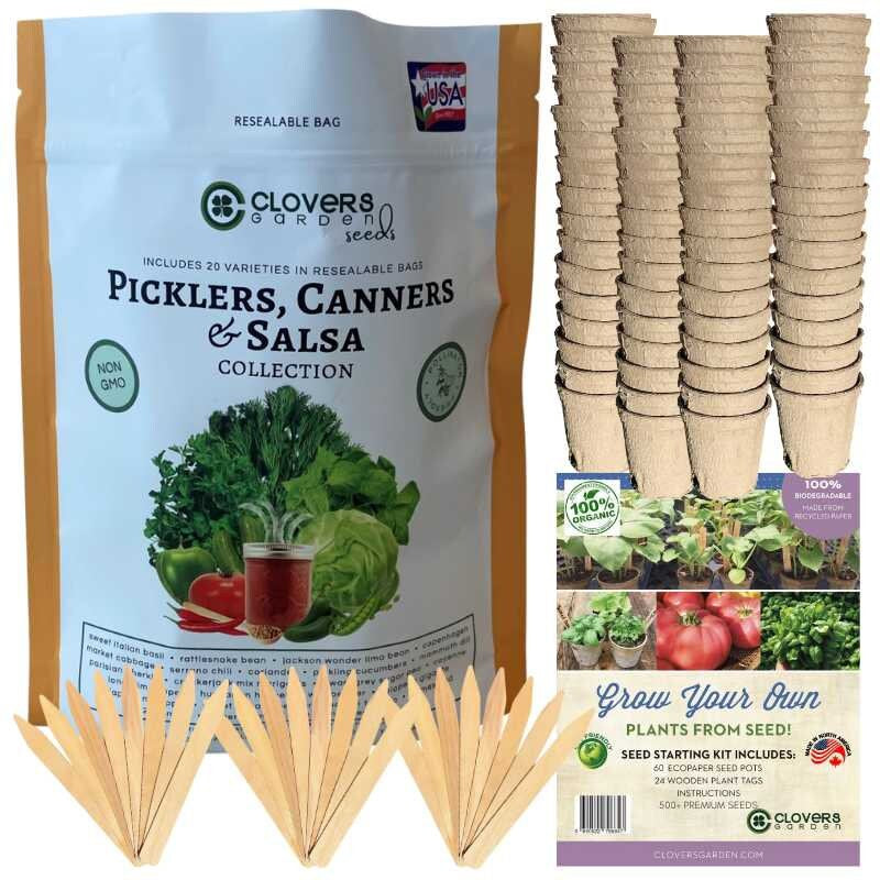 Picklers, Canners & Salsa Grow Kit | 500 Seeds, 20 Varieties + 60 Organic EcoPaper Seed Pots | Non-GMO, Resealable Bags, Peat-Alternative