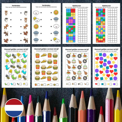 Educational activity book for children 66 printable worksheets NL | Dutch preschool practice material | Recognize similar elements