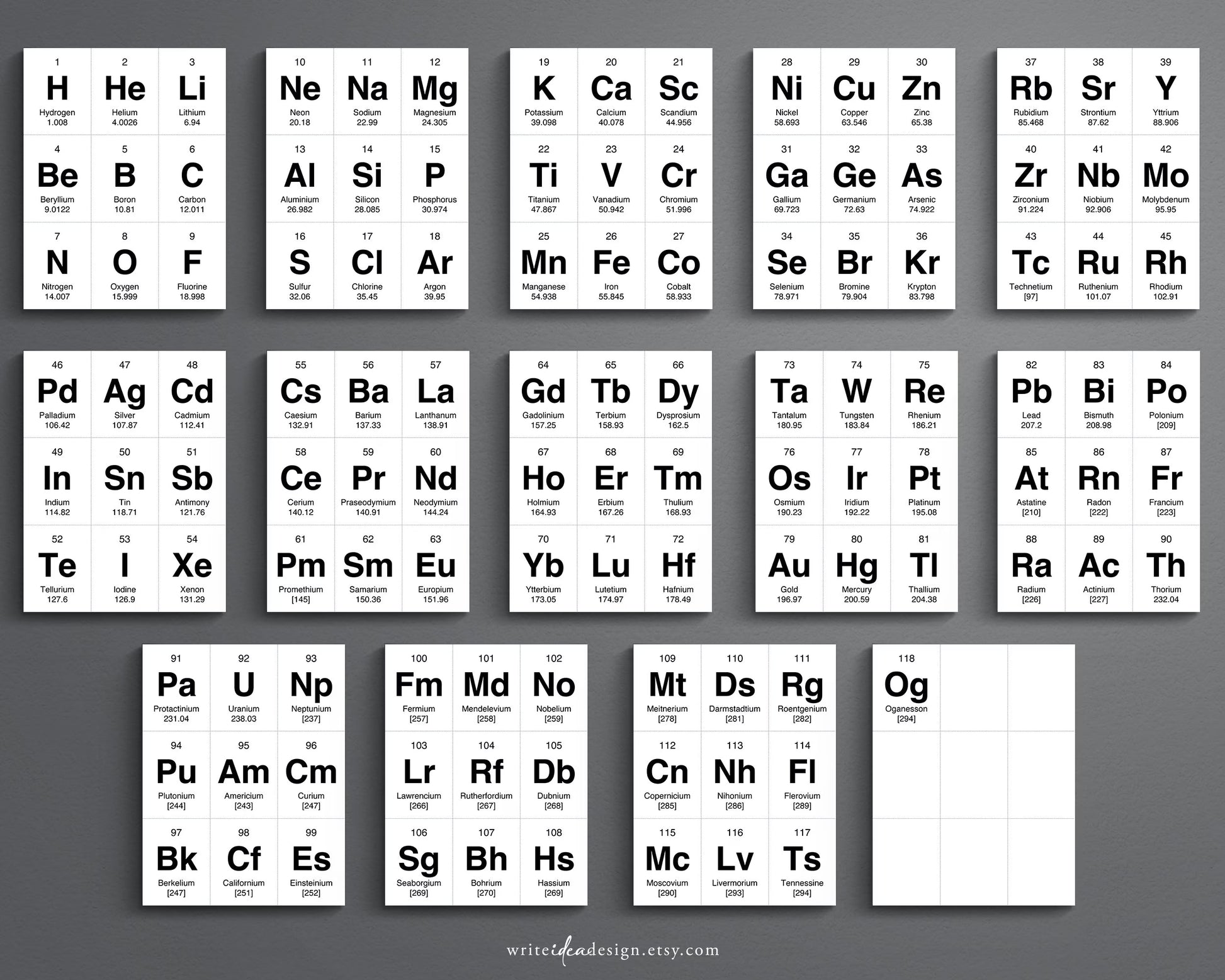 Printable Periodic Table of Elements Flash Cards. Chemistry Flash Cards. Elements Flash Cards.
