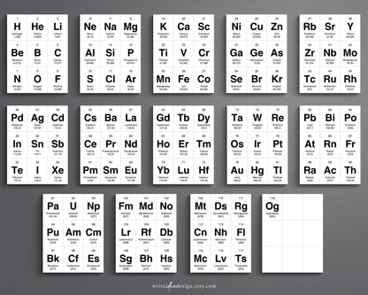Printable Periodic Table of Elements Flash Cards. Chemistry Flash Cards. Elements Flash Cards.