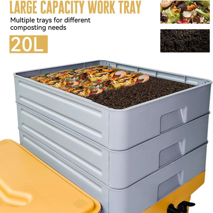 5-Tray Worm Composter,100L Large Compost Bin for Vermicomposting Starter, Indoor & Outdoor Worm Farm Composting Bin, Worms Compost Bin for Recycling Food Waste