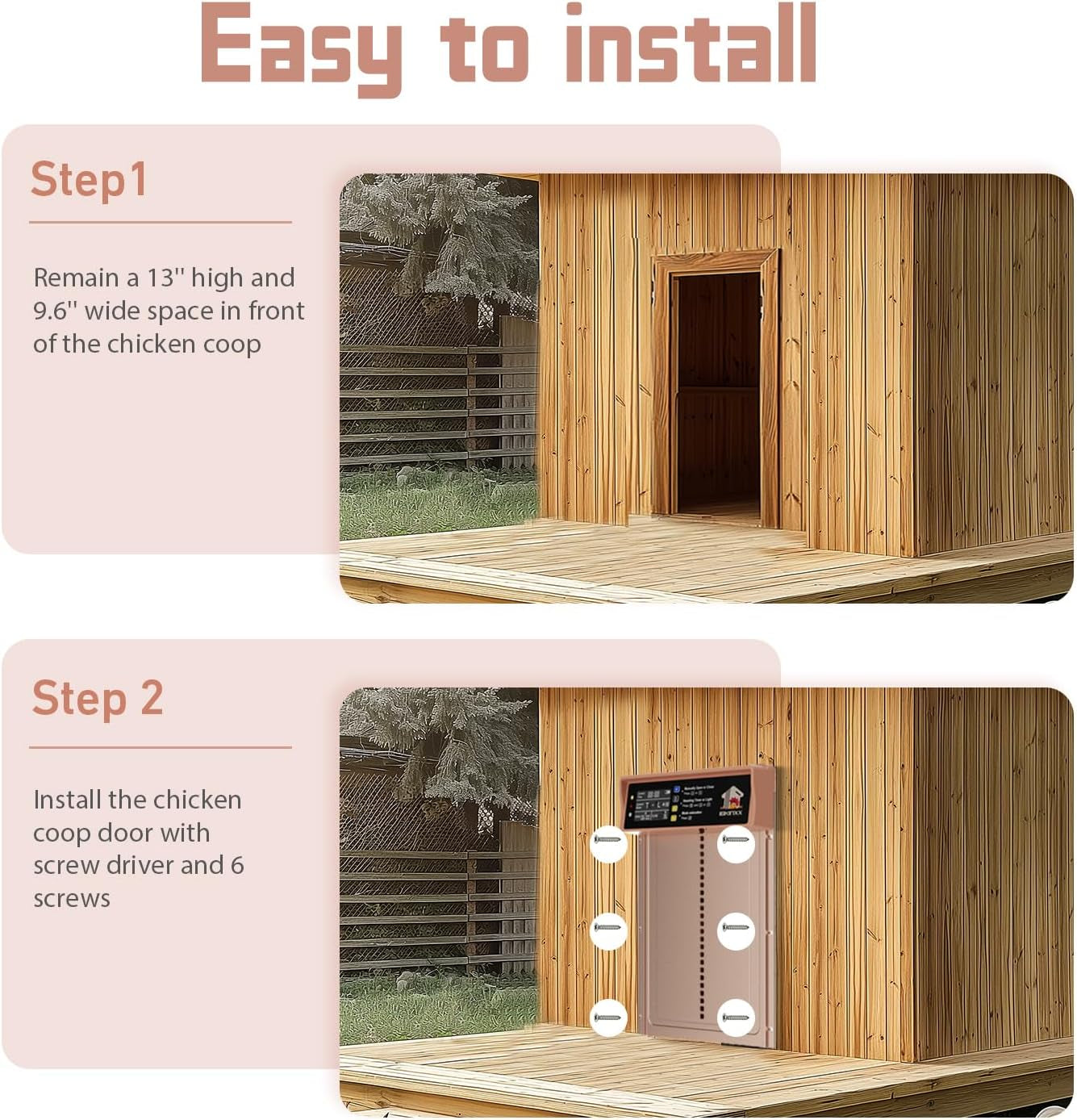 Automatic Chicken Coop Door Solar Powered with Timer & Light Sensor, LCD Display, Remote Control, 4 Modes Aluminum Alloy Auto Chicken Coop Door Solar, Anti-Pinch & Weather Proof, Gold