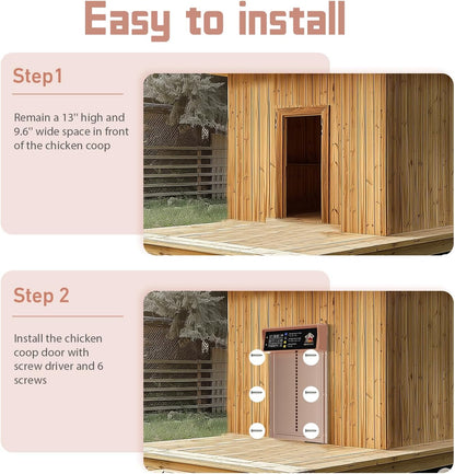 Automatic Chicken Coop Door Solar Powered with Timer & Light Sensor, LCD Display, Remote Control, 4 Modes Aluminum Alloy Auto Chicken Coop Door Solar, Anti-Pinch & Weather Proof, Gold