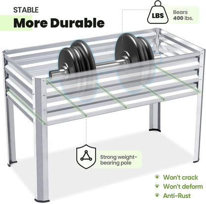 Large Raised Garden Bed with Legs Galvanized Elevated Planter Box 48×24×30 in for Backyard, Patio, Balcony, 400Lb Capacity, Silver