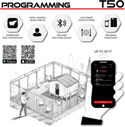 Door Automatic Chicken Coop Door Opener with Timer, Programmable Light Sensor, Battery Powered, Evening and Morning Delay, Aluminum , Model T50, (Gray)