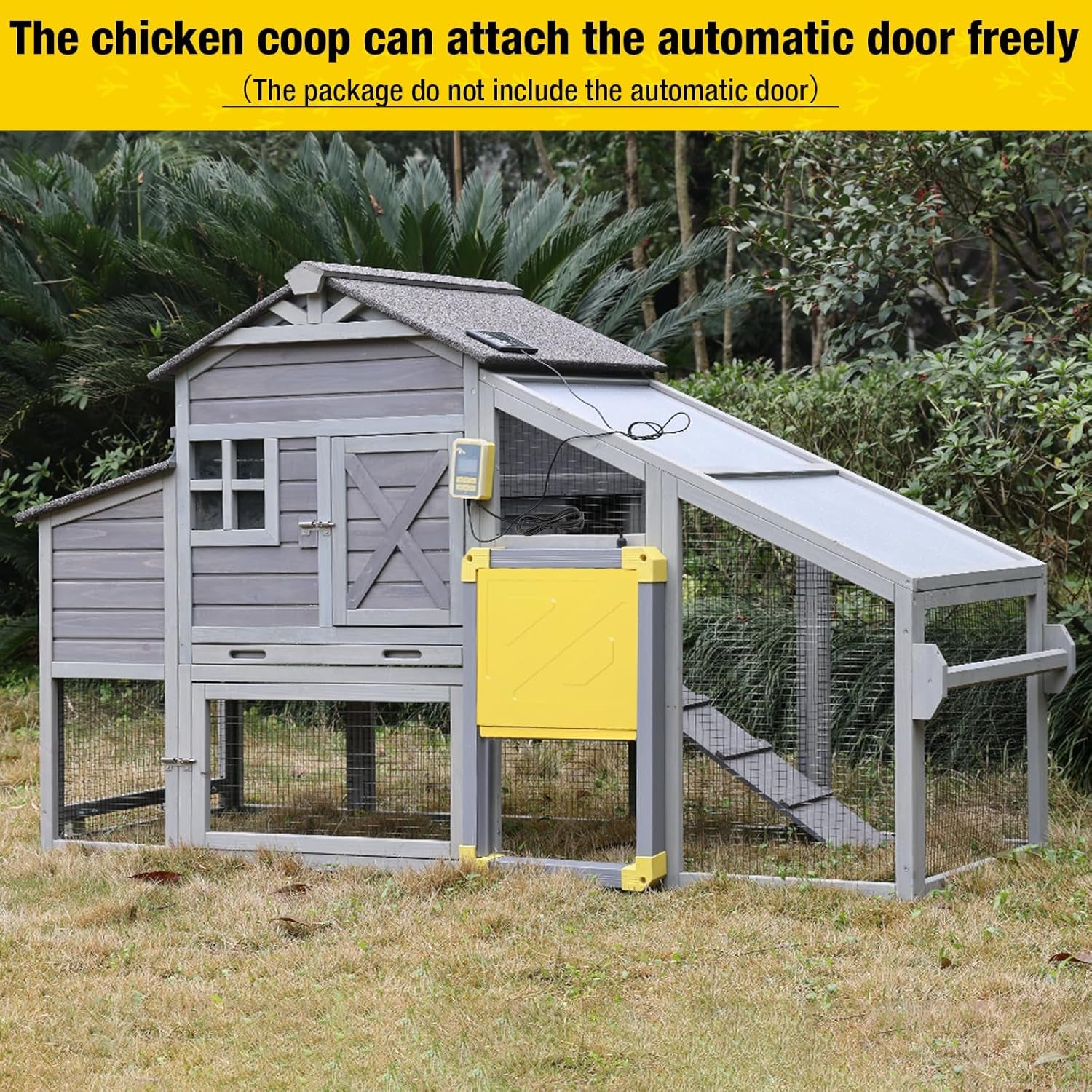 Chicken Coop Mobile Chicken House on Wheels Expandable Wooden Poultry Cage with Large Nesting Box Leakproof Pull-Out Tray Rabbit Hutch Bunny Cage,UV-Resistant Roof，Grey