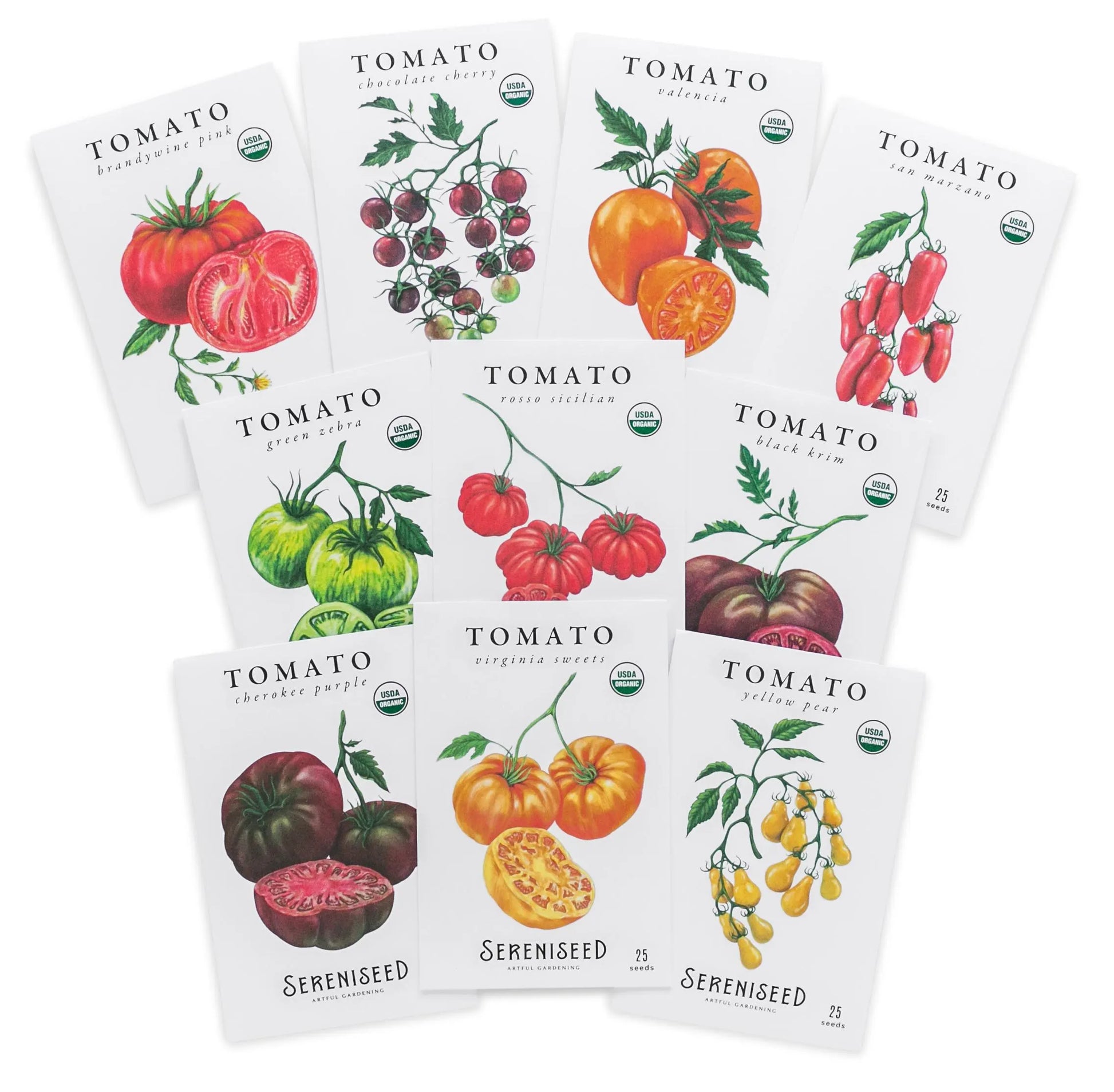 Certified Organic Tomato Seeds Collection (10-Pack) – 100% Non GMO, Open Pollinated Varieties – With Planting Guide