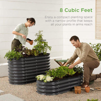 4x2x1ft Outdoor Metal Raised Garden Bed, Oval Deep Root Planter Box for Vegetables, Flowers, Herbs, and Succulents w/ 51 Gallon Capacity, Rubber Edge Guard - Charcoal