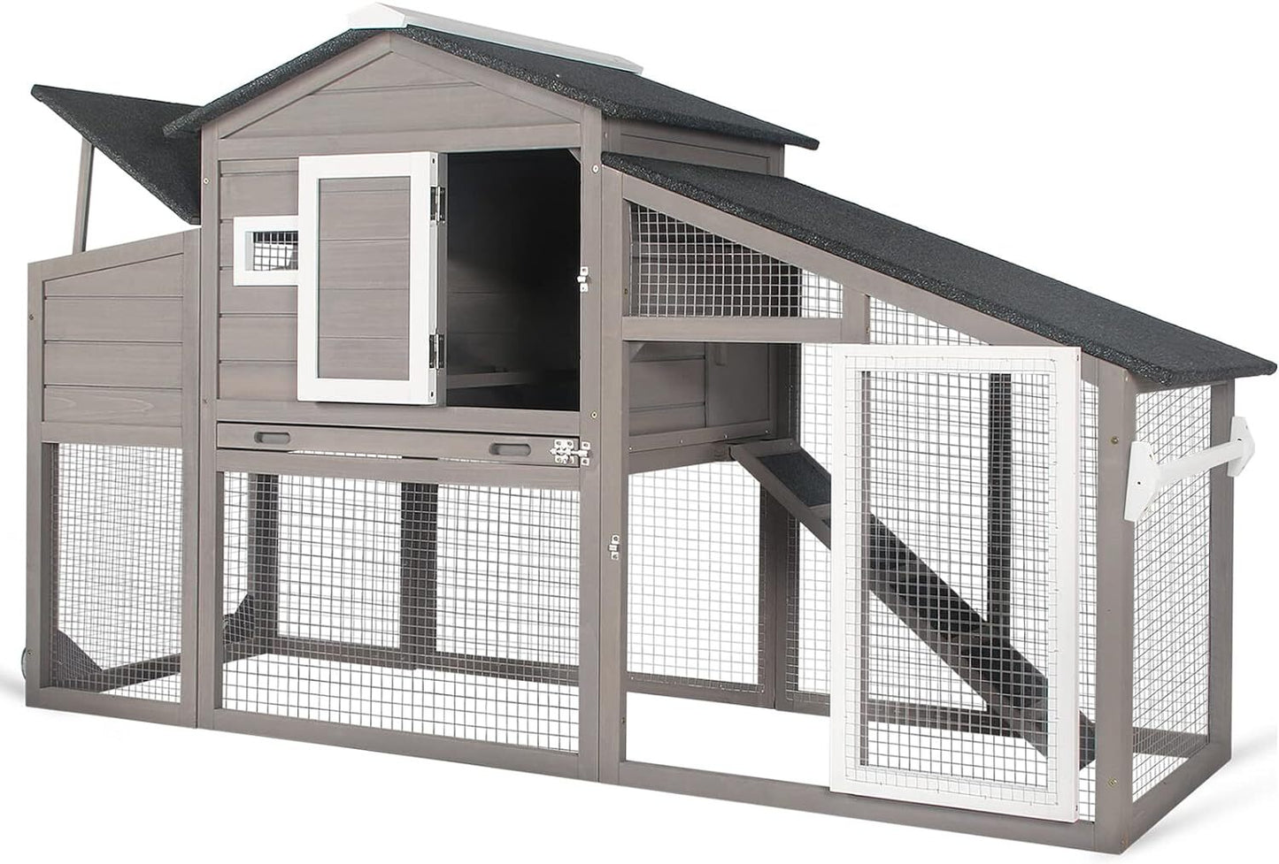 PetsCosset Chicken Coop Wooden Backyard Hen House with Run Nesting Box & Trays