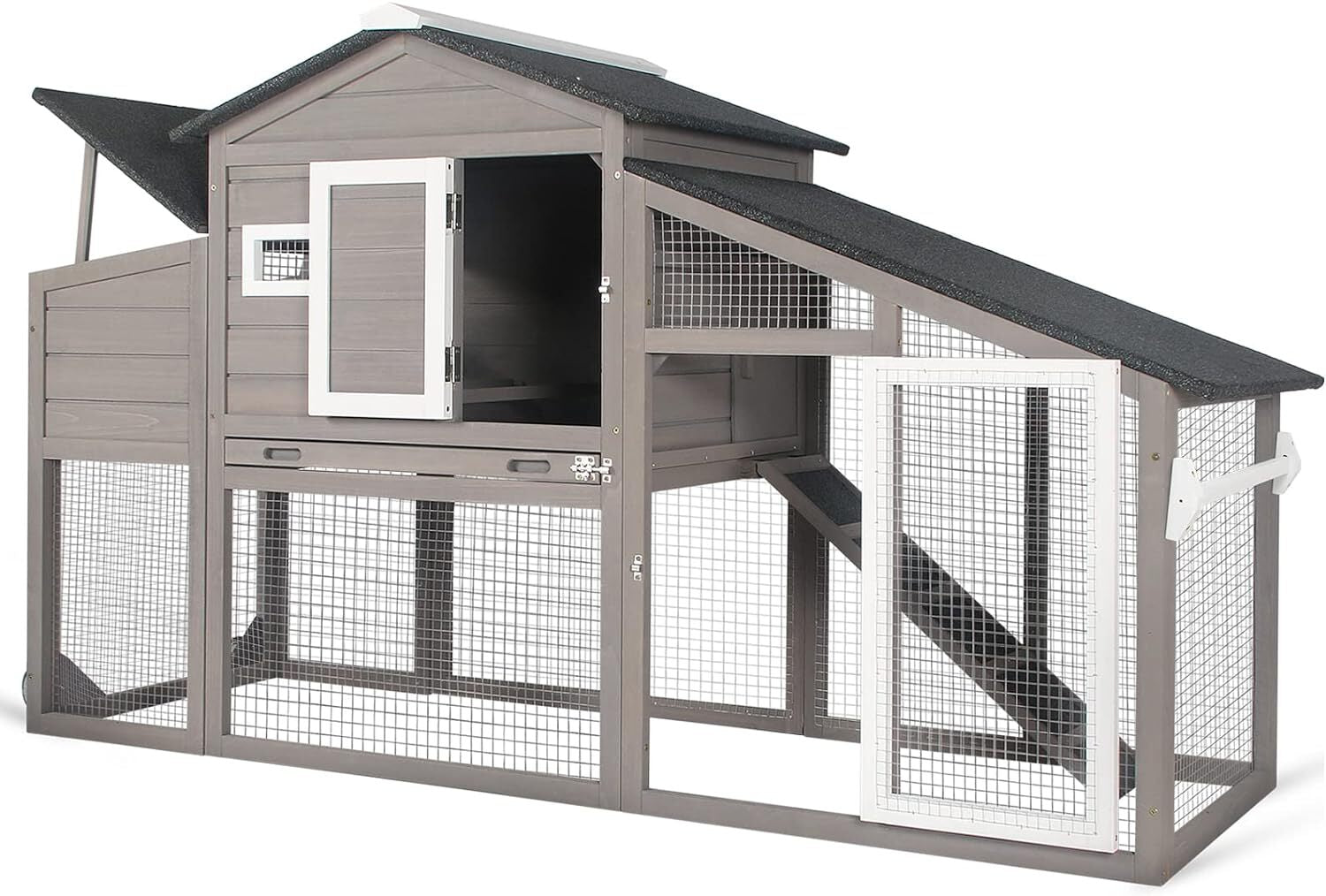 PetsCosset Chicken Coop Wooden Backyard Hen House with Run Nesting Box & Trays