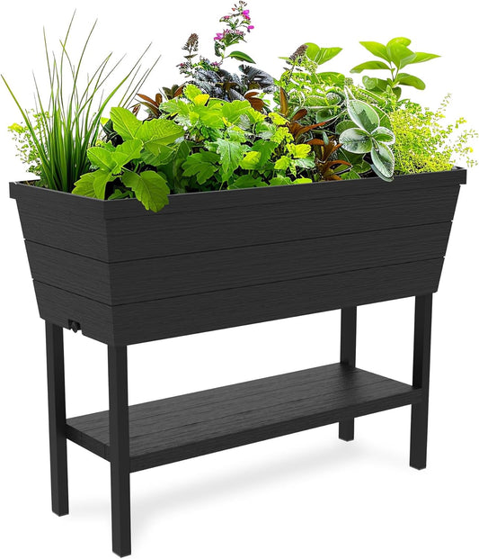 Urban Bloomer 12.7 Gallon Raised Garden Bed and Outdoor Herb Garden Planter with Self Watering Gauge and Drainage Plug, Dark Grey