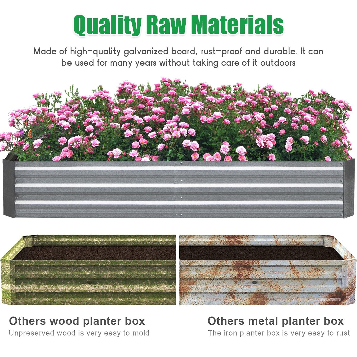 Galvanized Garden Bed, Elevated Raised Garden Bed 6x3x1ft for Outdoor Raised