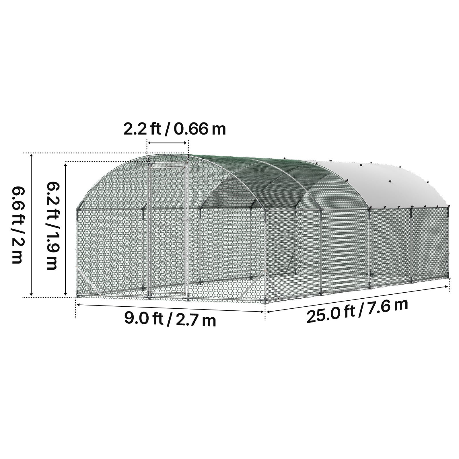 Uimoso Large Metal Walk-in Chicken Coop with Dome Roof, 9x25x6.6 ft Poultry Run