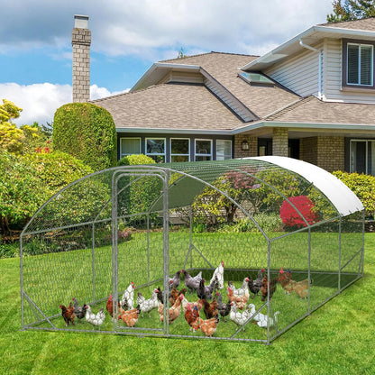 20 x10 ft Walk-in Metal Chicken Coop Poultry Cage Pet House w/ Chicken Run Cover