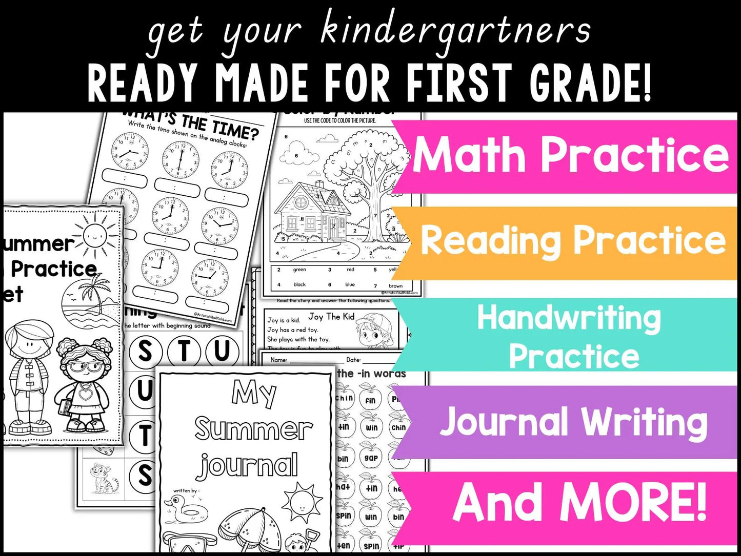 140 Kindergarten Summer Worksheet Packet Activity Bundle End of the Year Math Reading Activities Worksheets First Grade Summer Packet Fun
