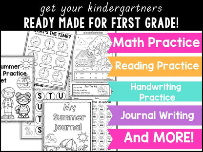 140 Kindergarten Summer Worksheet Packet Activity Bundle End of the Year Math Reading Activities Worksheets First Grade Summer Packet Fun