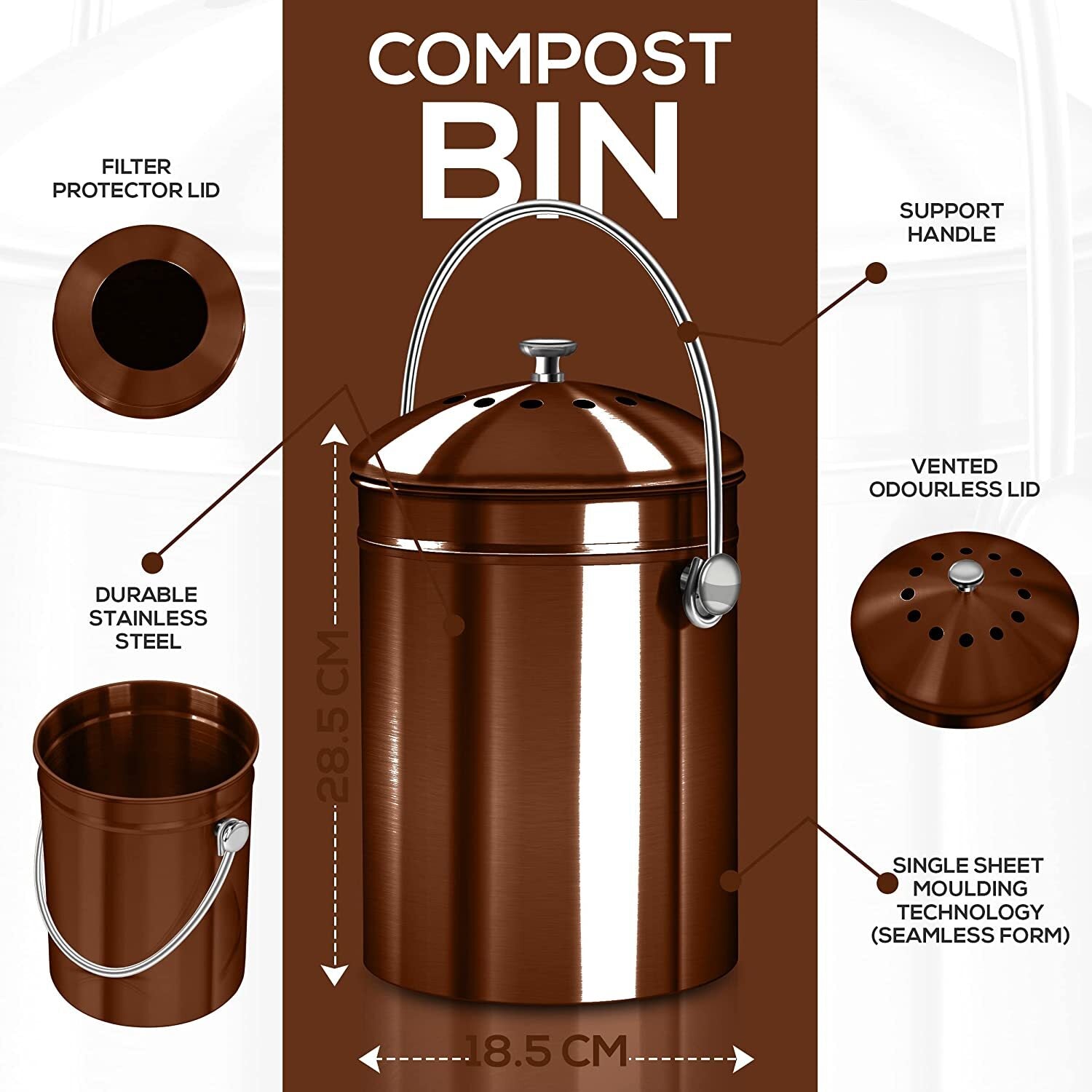 Compost Bin with Lid and 1.3 Gallon Compose Spare Charcoal Filter Utopia Kitchen